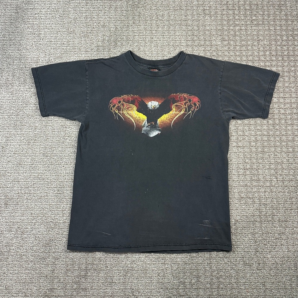 Vintage 2002 Harley Davidson Eagle T-Shirt South Richmond VA Black Large USA